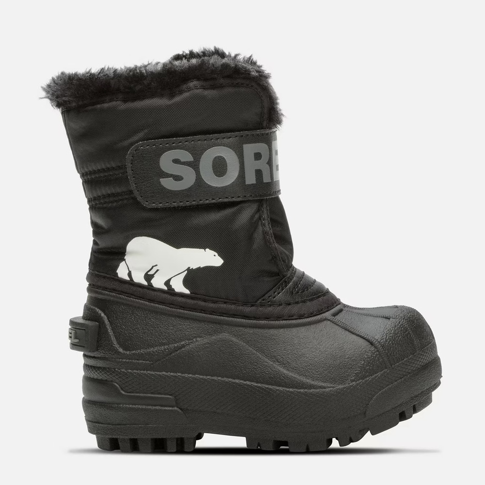 Sorel Kids Black Snow Boot with White Polar Bear Graphic